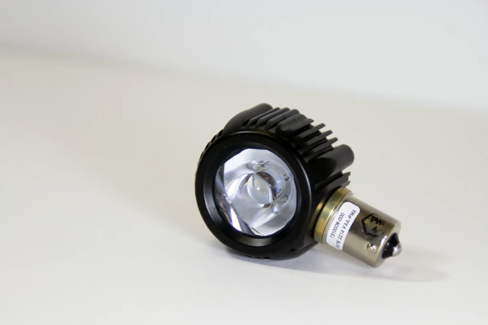 PWI LED Ice Light bayonet base with FAA-PMA label and black housing with larger lens