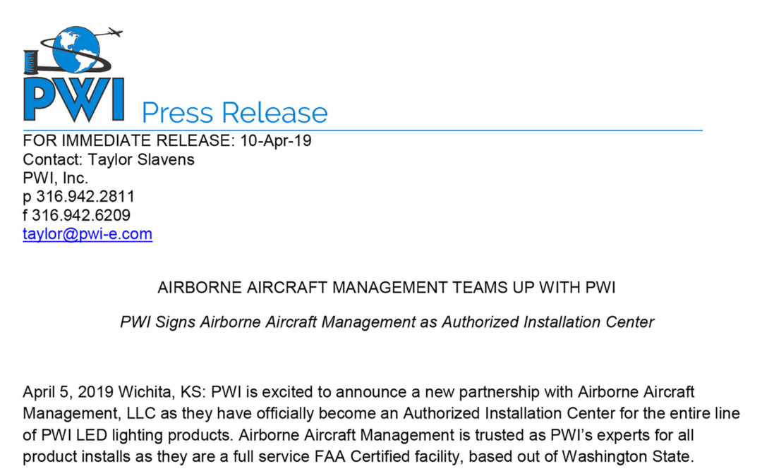Airborne Aircraft Management Teams Up with PWI